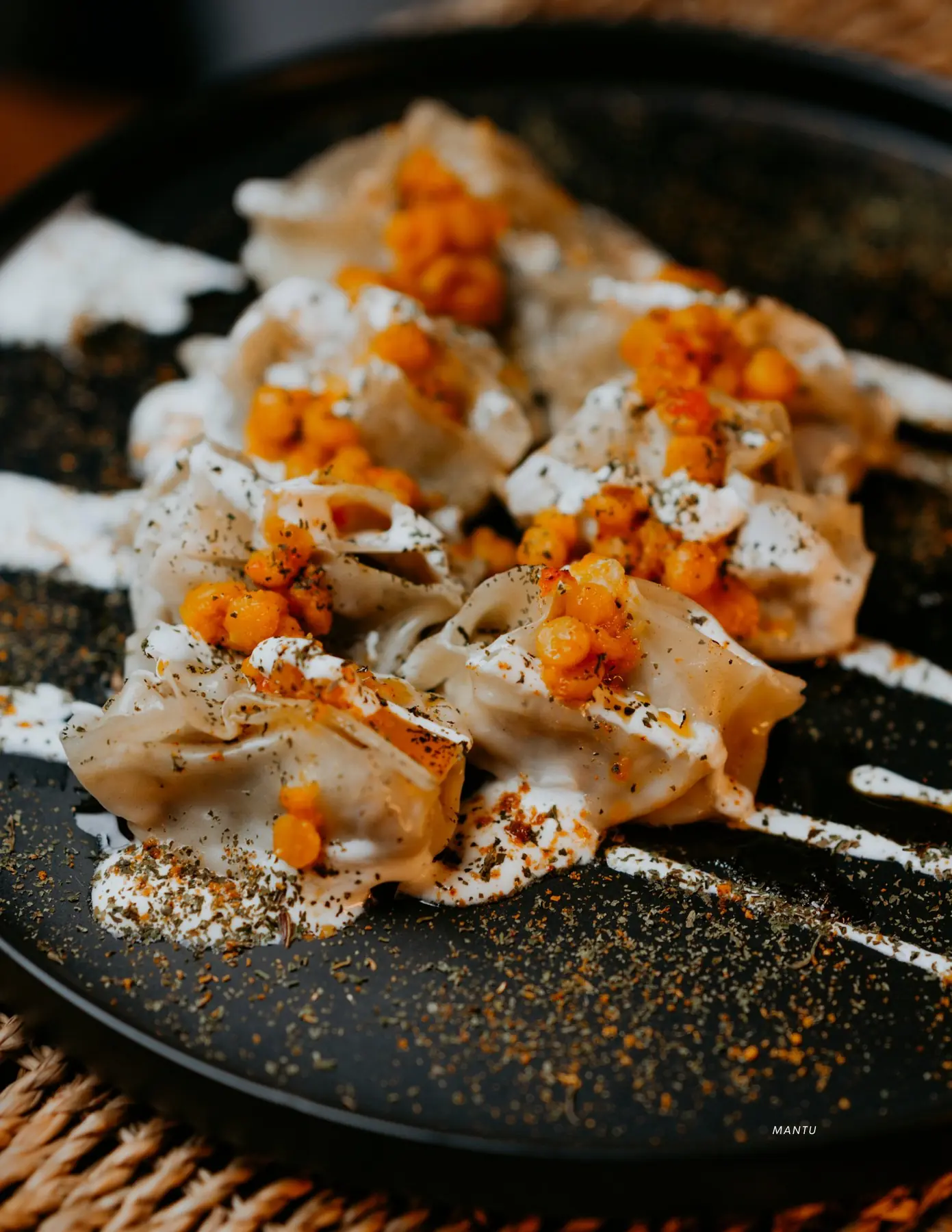 Afghan mantu dumplings with garlic yogurt
